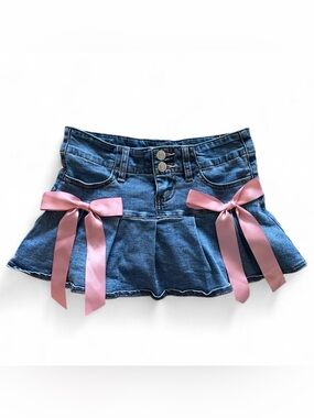 Juicy Couture Light Blue Denim Mini Skirt with Pink Waist Label
